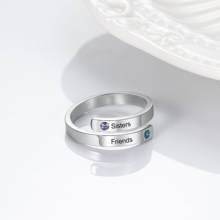 Personalized Open End Ring With 2 Stones For Women