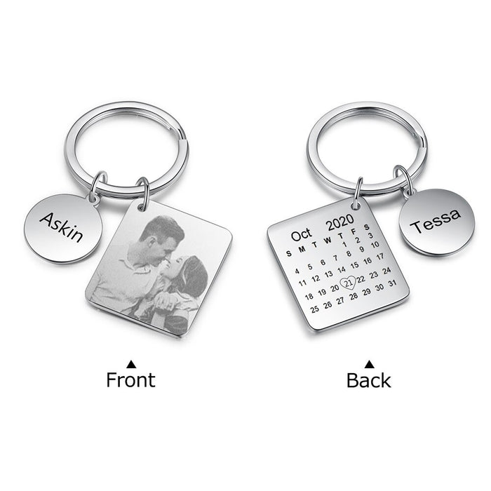 Personalized Engraved Photo, Name & Calendar Keychain