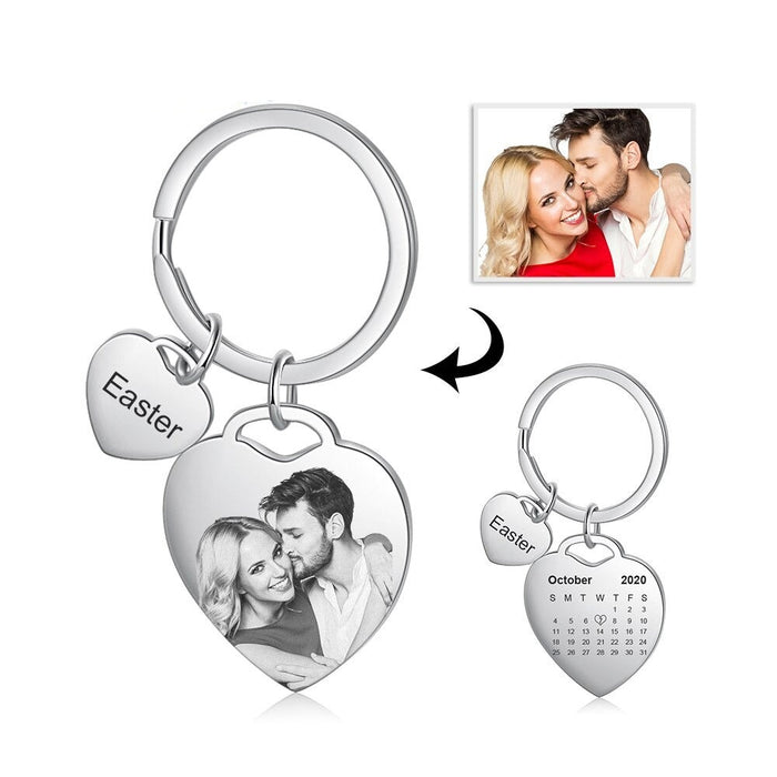 Stainless Steel Cordate Name & Date Engraved Keychain