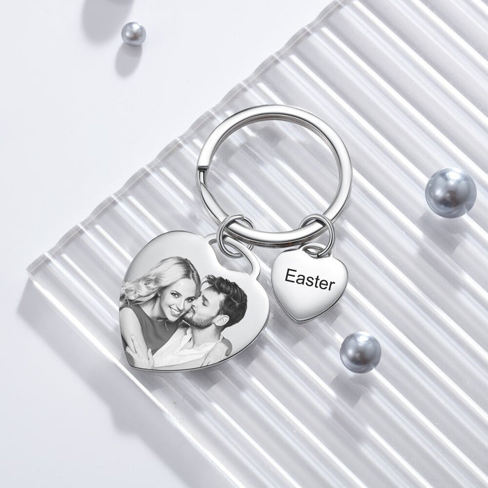 Stainless Steel Cordate Name & Date Engraved Keychain