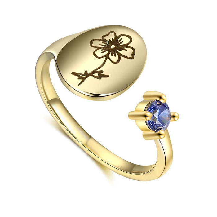 Personalized Engraved Flower Ring For Women