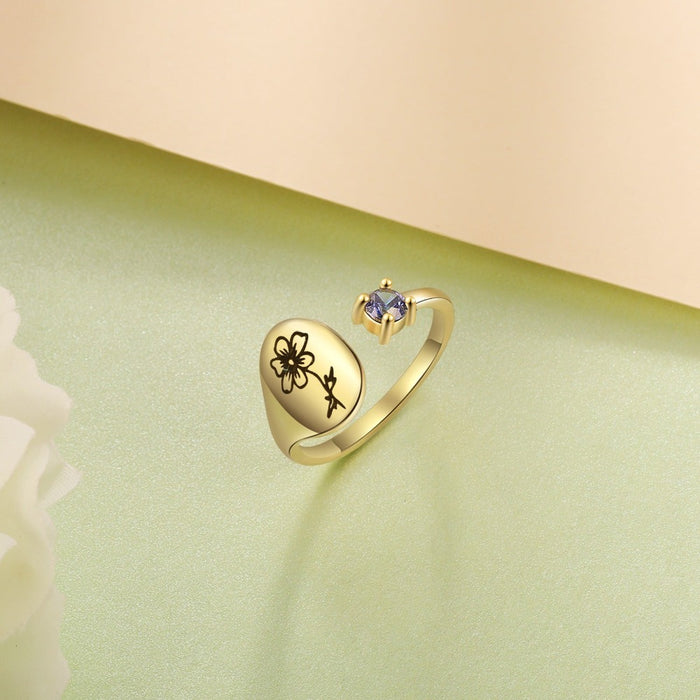 Personalized Engraved Flower Ring For Women