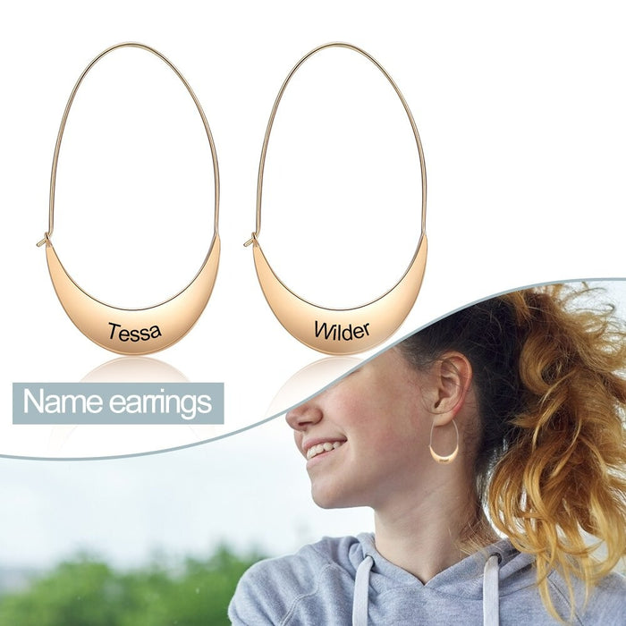 Personalized Engraved 2 Names Hoop Earrings