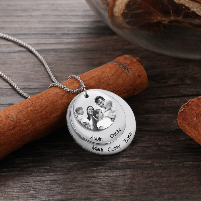 Personalized Engraved Name Necklace With Custom Family Photo