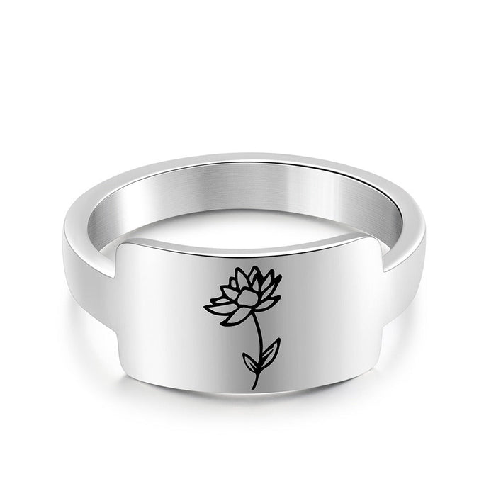 Personalized Engraving Birth Flower Rings For Women
