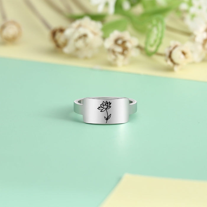 Personalized Engraving Birth Flower Rings For Women