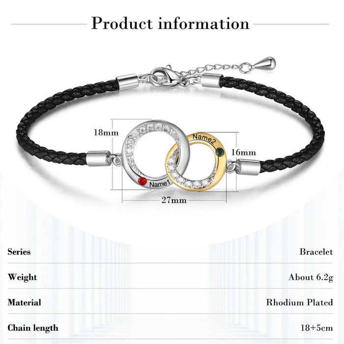 Customized Black Leather Rope Couple Bracelet