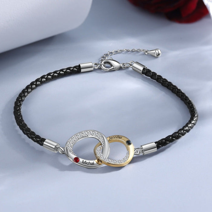 Customized Black Leather Rope Couple Bracelet