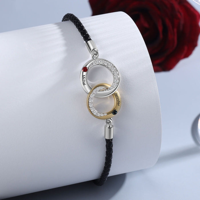 Customized Black Leather Rope Couple Bracelet