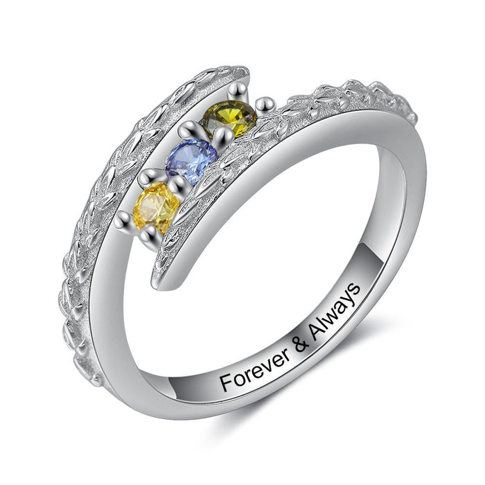 Customized 3 Round Birthstone Ring For Women