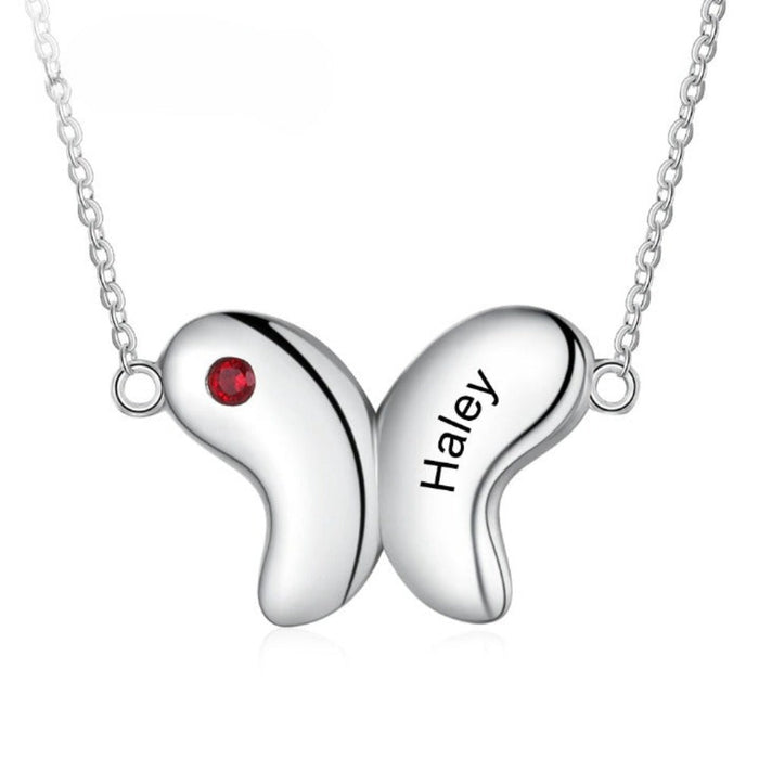 Customized 1 Name And 1 Birthstone Butterfly Necklace