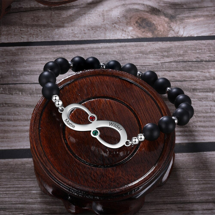 2 Birthstones Beaded Chain Bracelet For Women