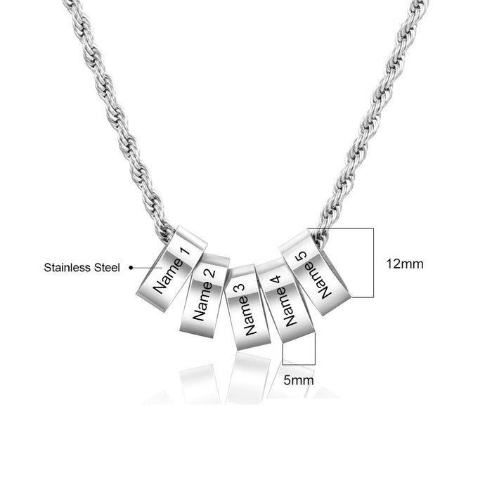 Personalized Engraving 5 Beads Name Charm Necklace for Men