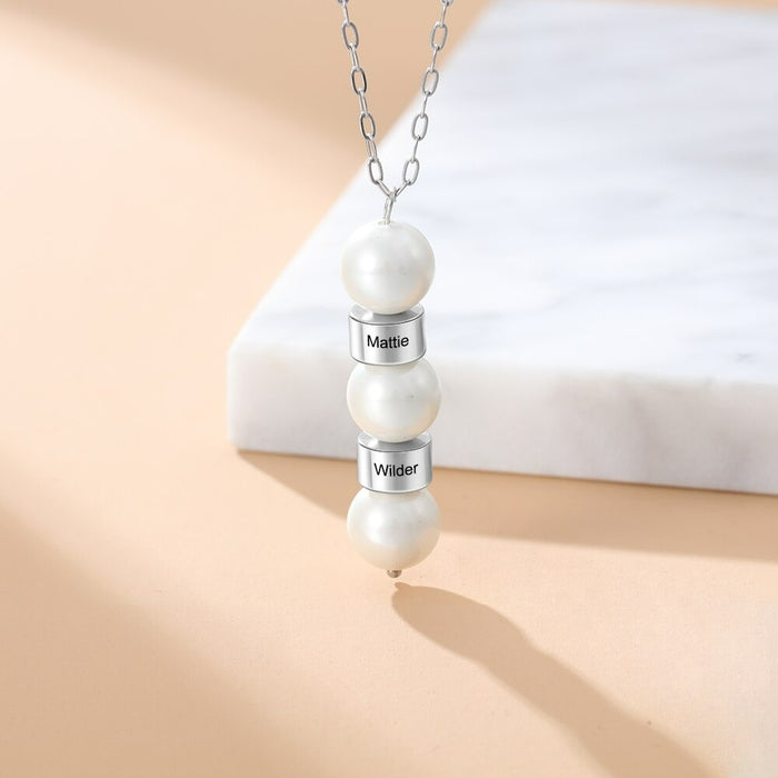 Personalized Engraved 2 Names Pearl Necklace
