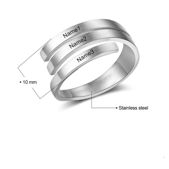 Personalized 3 Names Adjustable Wrap Ring