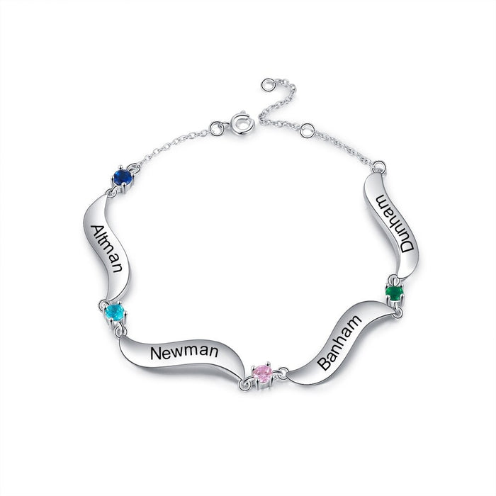 Personalized Family Wave Bracelet With 4 Inlaid Birthstone