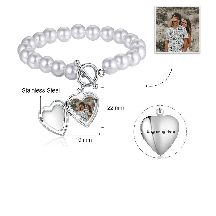Personalized Pearl Chain Photo Bracelet