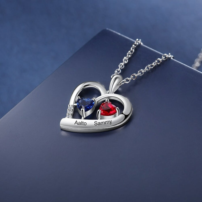 Heart Necklace with Custom Birthstone Engraving