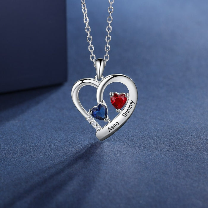 Heart Necklace with Custom Birthstone Engraving