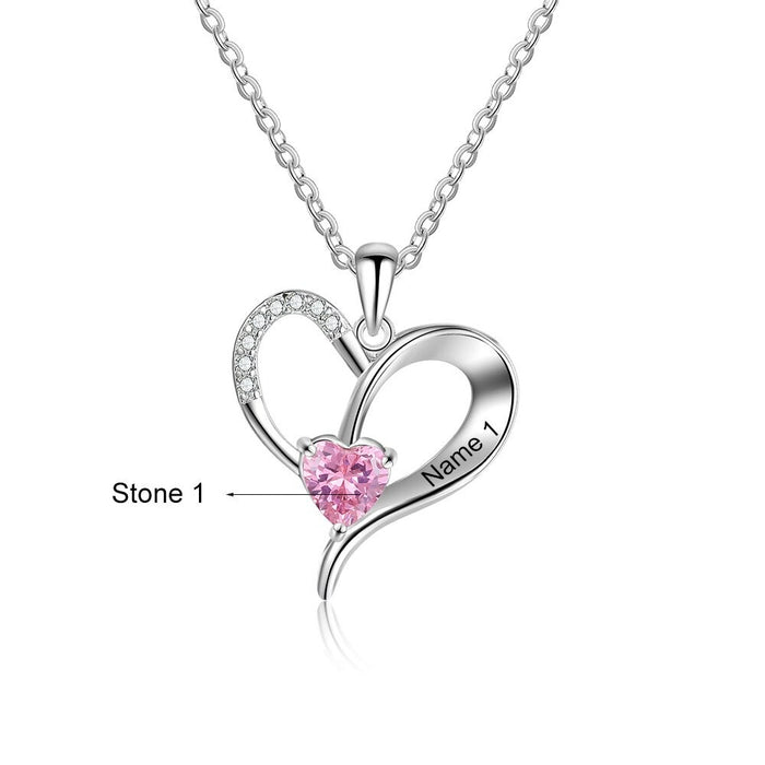 Personalized 1 Stone 1 Name Heart Necklace