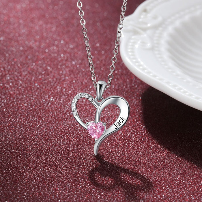 Personalized 1 Stone 1 Name Heart Necklace