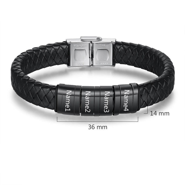 Personalized Men Braided Leather Bracelets With 4 Names