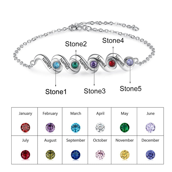 Personalize Bracelet With 5 Inlaid Birthstones For Women