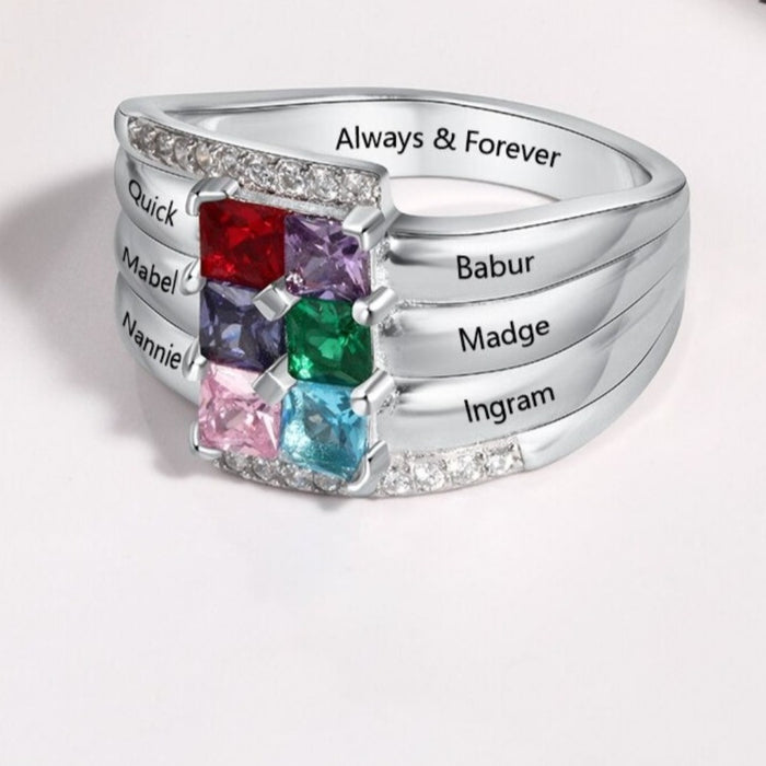 Personalized 6 Square Birthstones Ring