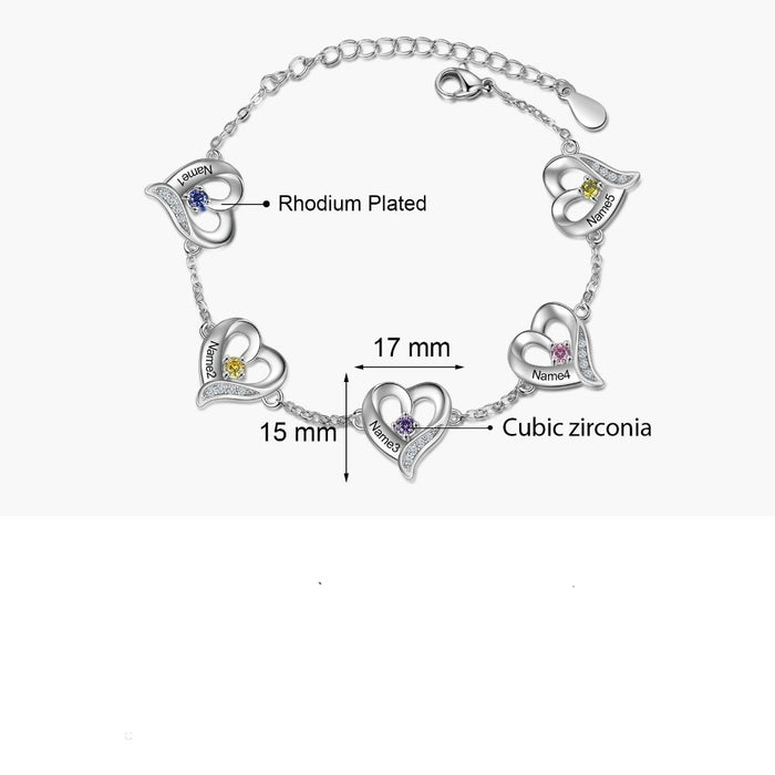 Personalized Cordate Charm Bracelets With 1 Birthstone