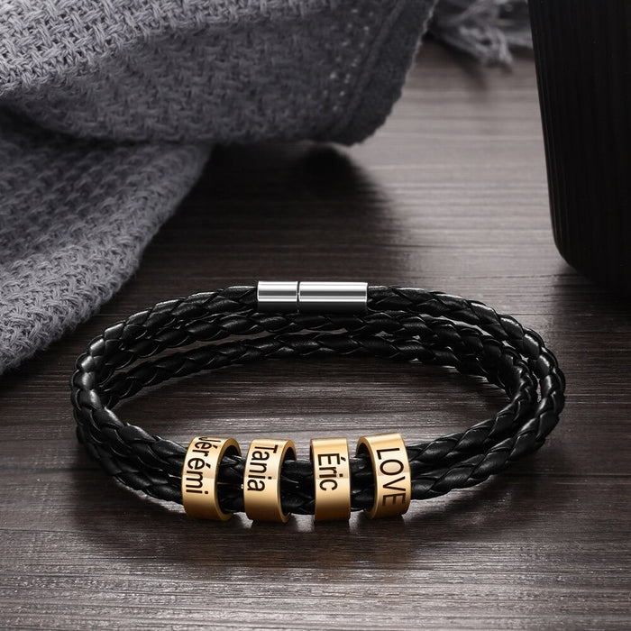 Personalized Multilayer 4 Names Leather Bracelet