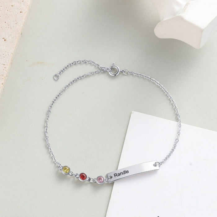 Personalized Name Bar Bracelets With 3 Birthstones