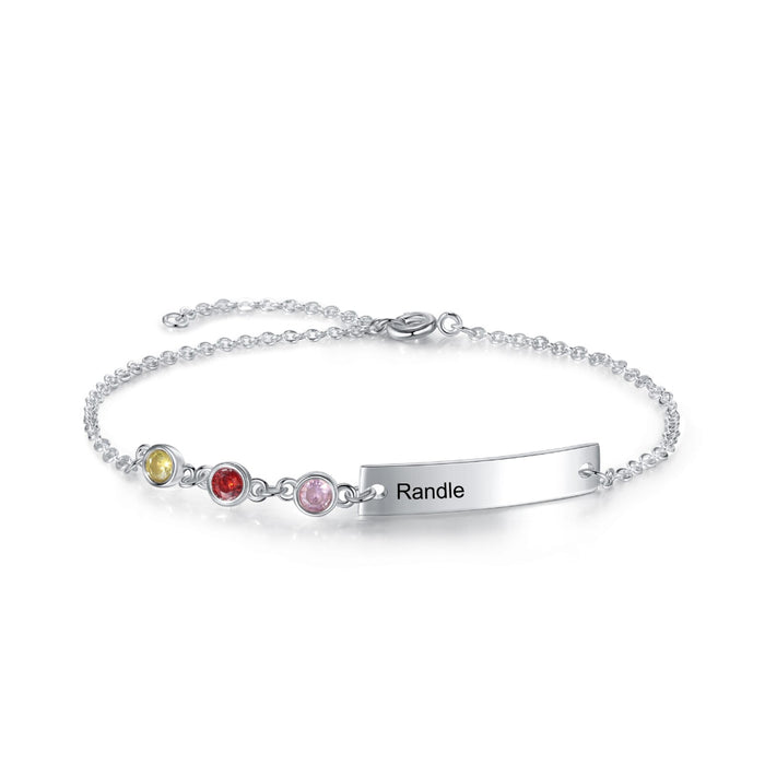 Personalized Name Bar Bracelets With 3 Birthstones
