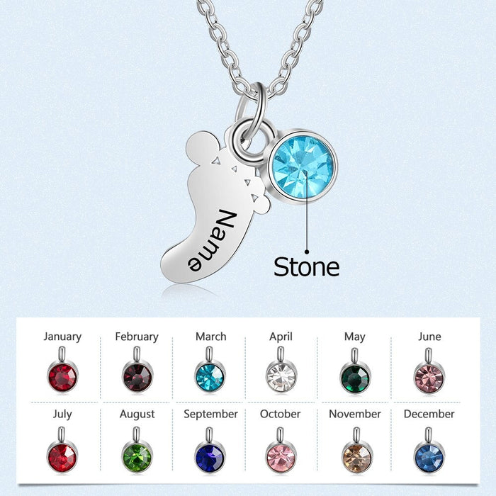 Customized 1 Name And 1 Birthstone Feet Necklace