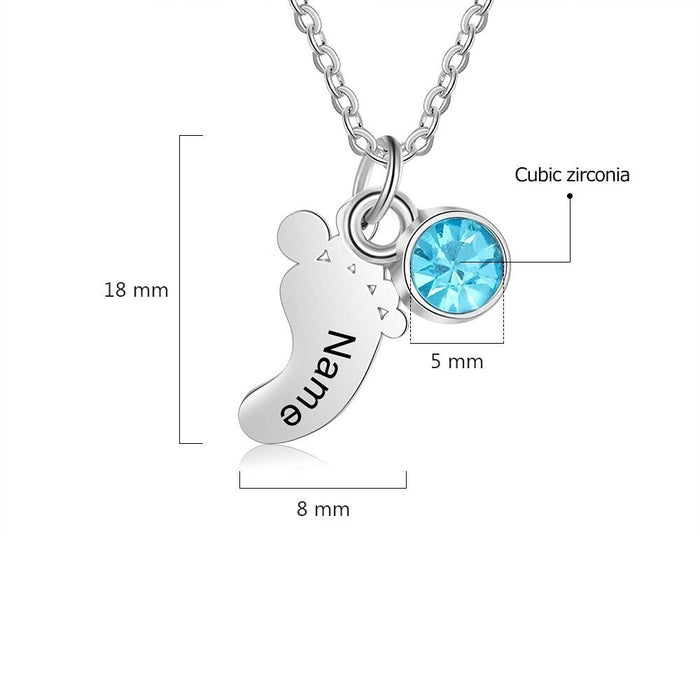 Customized 1 Name And 1 Birthstone Feet Necklace