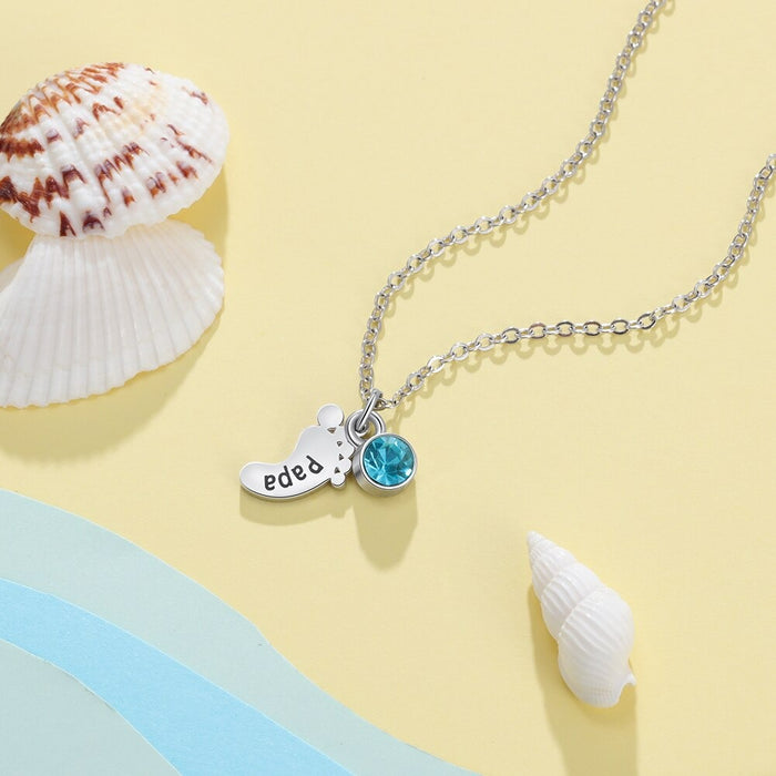 Customized 1 Name And 1 Birthstone Feet Necklace