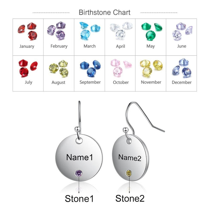 Personalized 2 Names 2 Stones Bridesmaids Earrings
