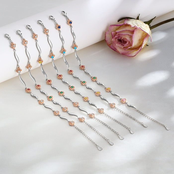 Customized 6 Birthstone Rose Flower Bracelet For Women