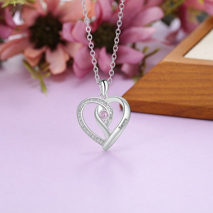 Personalized Necklaces 1 Stone 1 Name Heart Pendant