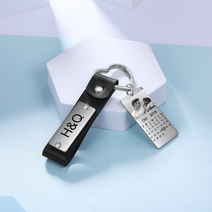 Personalized Photo, Name & Date Keychain For Men