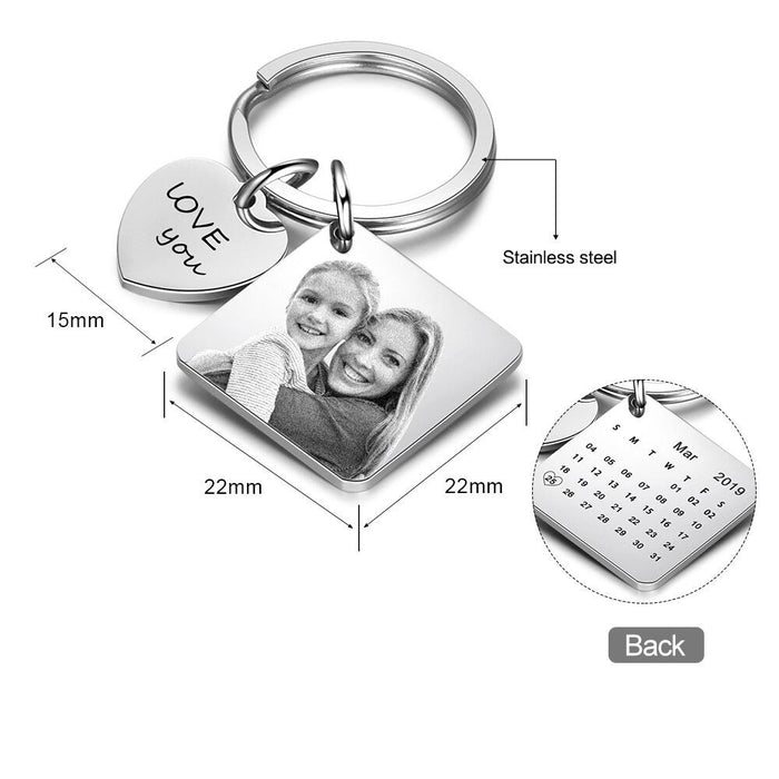 Personalized Photo, Name & Calendar Engraved Keychain