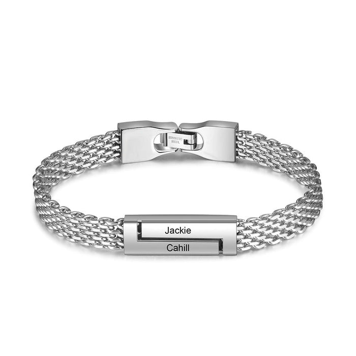 Personalized 2 Engraving Stainless Steel Metallic Chain Bracelet
