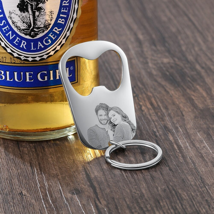 Personalized Stainless Steel Bottle Opener Photo Keychain