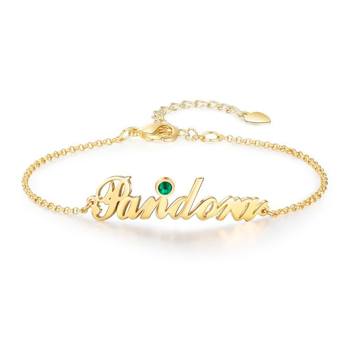 Personalized Women Nameplate Bracelet With Birthstone