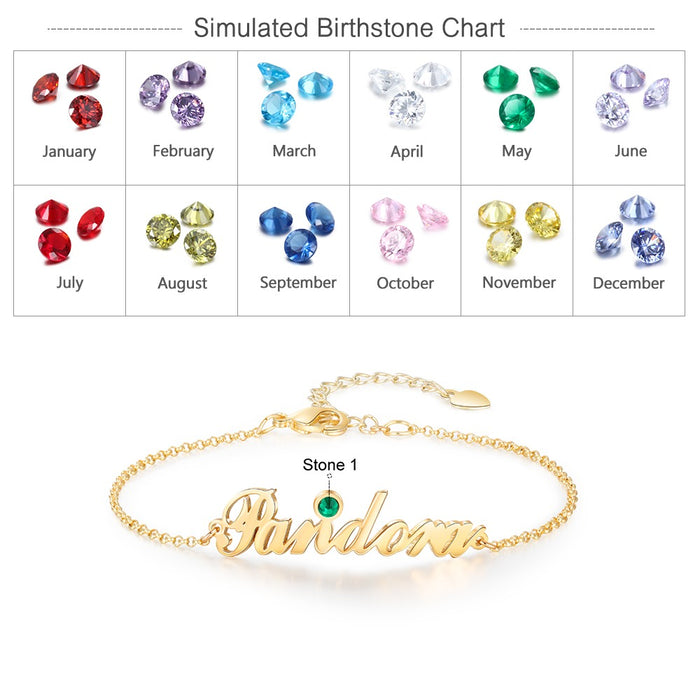 Personalized Women Nameplate Bracelet With Birthstone