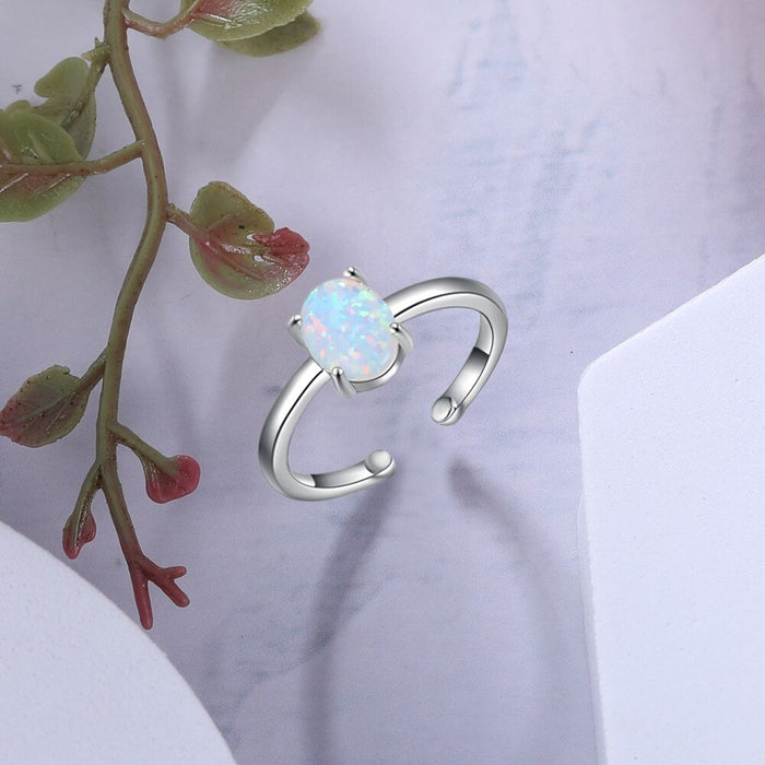 Simple Style Silver Adjustable Rings With Opal Stone