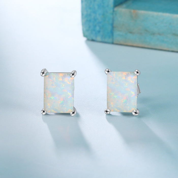 Rectangle Silver Color Stud Earrings For Women