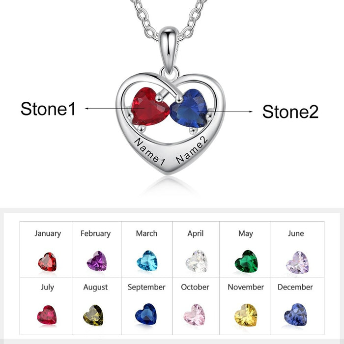 Customized 2 Names 2 Stones Heart Pendant