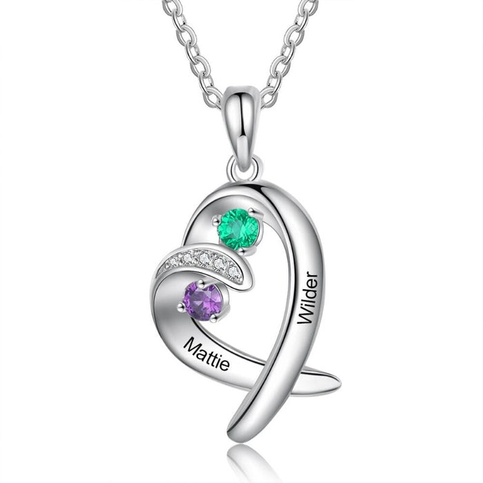 Engraving 2 Stones 2 Names Necklace For Women
