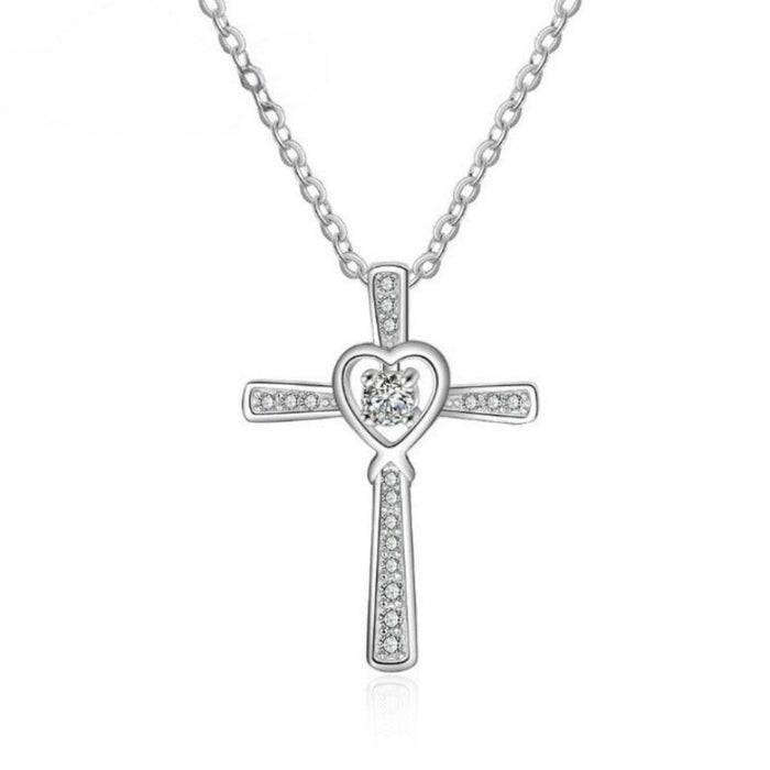 Cross With Cordate Pendant Necklace