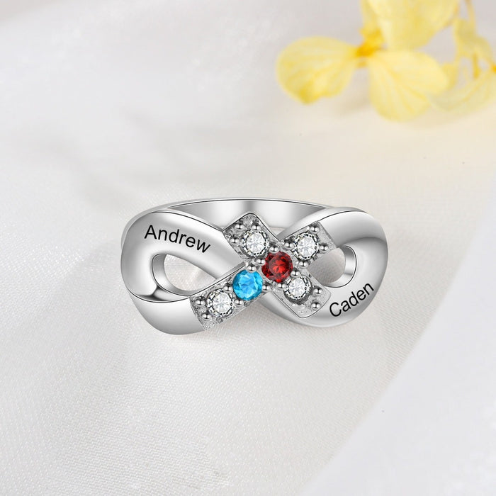 Infinity & Cross Customized 2 Birthstone Ring for Women